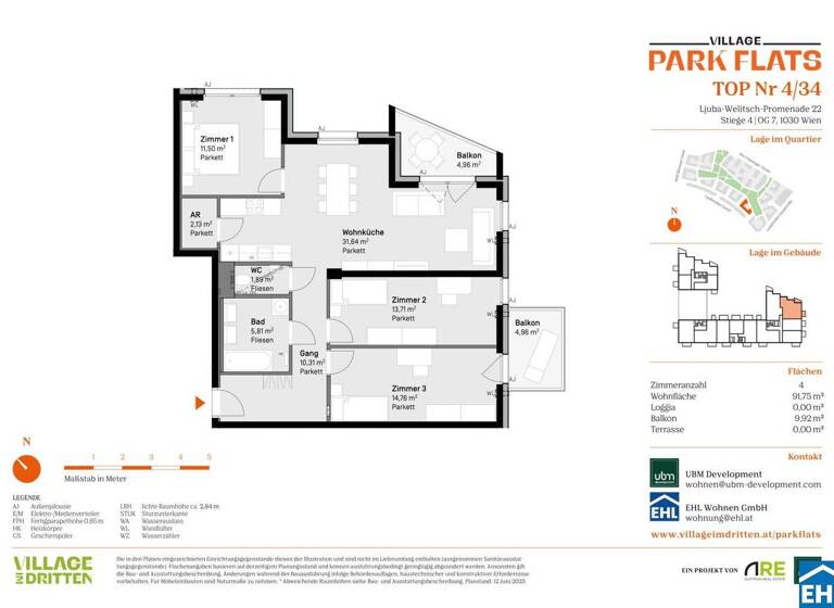 Wohnung zum Kauf - Erstbezug 781.000 € 4 Zimmer 91,8 m² 7. Geschoss Ljuba-Welitsch-Promenade 22 Wien 1030