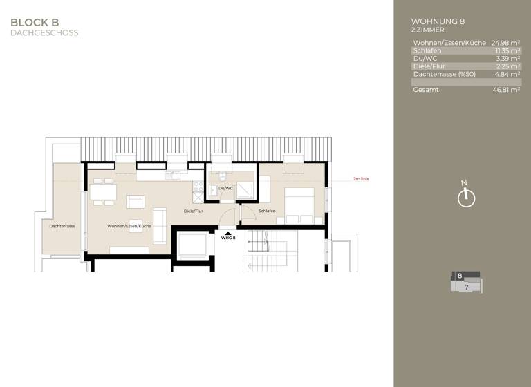 Wohnung zur Miete 995 € 2 Zimmer 46,8 m²<br/>Wohnfläche Dachgeschoss<br/>Geschoss ab sofort<br/>Verfügbarkeit Plieningen Stuttgart 70599