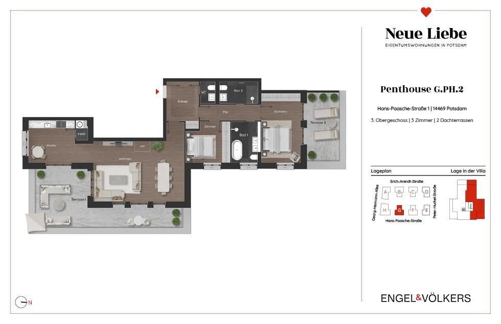 Penthouse zum Kauf 1.100.000 € 3 Zimmer 125,7 m²<br/>Wohnfläche 3.<br/>Geschoss Hans-Paasche-Str. 1 Bornstedt Potsdam 14469