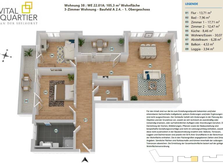 Wohnung zum Kauf provisionsfrei 484.900 € 3 Zimmer 105,9 m²<br/>Wohnfläche Hannelore-Kunze-Straße 22 Bemerode Hannover 30539