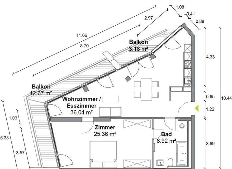 Wohnung zur Miete 1.900 € 2 Zimmer 78,3 m² 1. Geschoss frei ab sofort Zimmerstraße 96 Kreuzberg Berlin 10117
