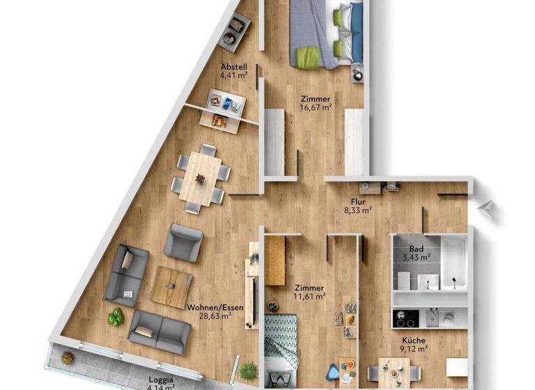 Wohnung zur Miete 589 € 3 Zimmer 86,3 m² 6. Geschoss Johann-Richter-Straße 1 Morgenleite Chemnitz 09122