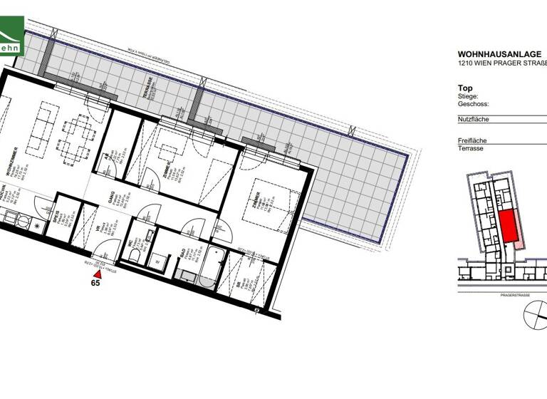 Wohnung zur Miete 1.039 € 3 Zimmer 73,4 m² 5. Geschoss Prager Straße 105 + 109 Wien 1210