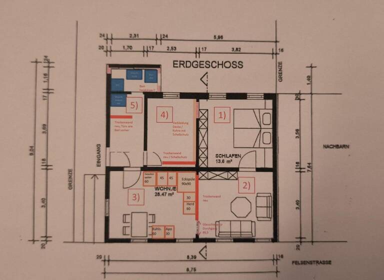 Wohnung zur Miete 950 € 2,5 Zimmer 64 m² EG Felsenstraße 12 Innenstadt Heidenheim 89518