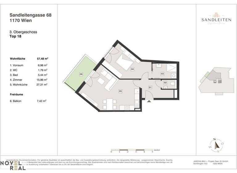 Terrassenwohnung zum Kauf - Erstbezug 489.000 € 2 Zimmer 57,5 m² 3. Geschoss Wien 1170