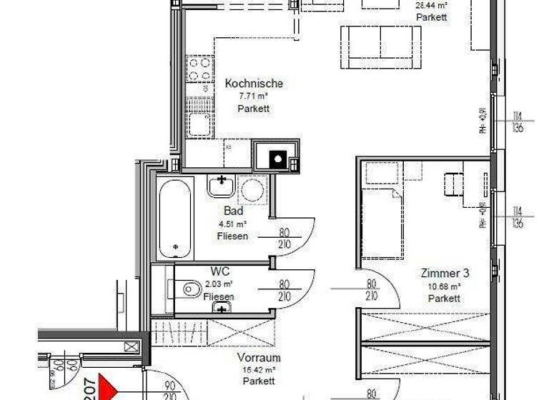 Wohnung zur Miete 1.203 € 4 Zimmer 96,2 m² 1. Geschoss Wien 1210