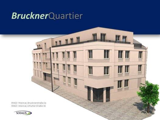 Wohnung zur Miete - Erstbezug 1.178 € 2 Zimmer 69,7 m² Geschoss 1/3 frei ab sofort Brucknerstraße 2 Westvorstadt Weimar 99423