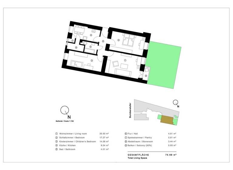 Wohnung zum Kauf provisionsfrei 279.900 € 3 Zimmer 75,7 m² EG Moabit Berlin 10555