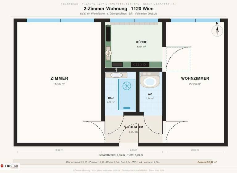 Wohnung zum Kauf 269.000 € 52,4 m² 5. Geschoss Wien 1120