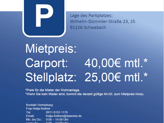 Carport zur Miete 40 € Wilhelm-Dümmler-Str. 23 Eichwasen Schwabach 91126