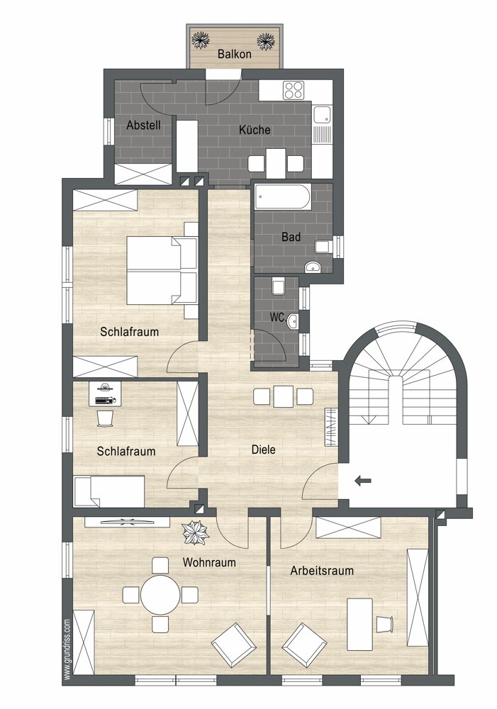 Wohnung zur Miete 1.656 € 4 Zimmer 120 m²<br/>Wohnfläche 1.<br/>Geschoss Sanderau Würzburg 97072