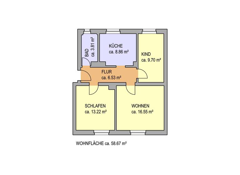 Wohnung zur Miete 414 € 3 Zimmer 58,7 m²<br/>Wohnfläche 2.<br/>Geschoss 01.06.2025<br/>Verfügbarkeit Lessingstraße 17 Bitterfeld Bitterfeld-Wolfen 06749