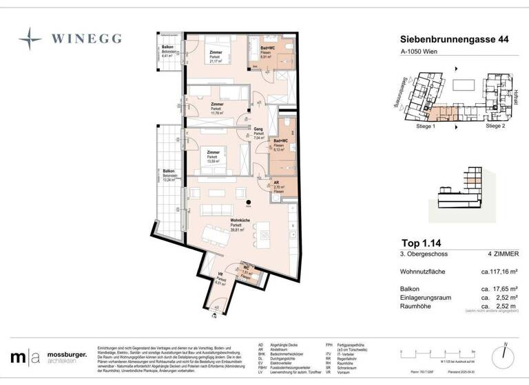Wohnung zum Kauf - Erstbezug 896.800 € 4 Zimmer 117,2 m² 3. Geschoss Siebenbrunnengasse 44 Wien 1050