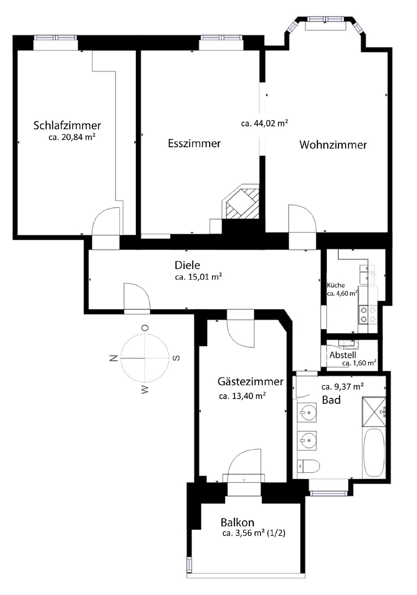 Wohnung zum Kauf 1.195.000 € 3 Zimmer 112 m²<br/>Wohnfläche 1.<br/>Geschoss Neuschwabing München 80797