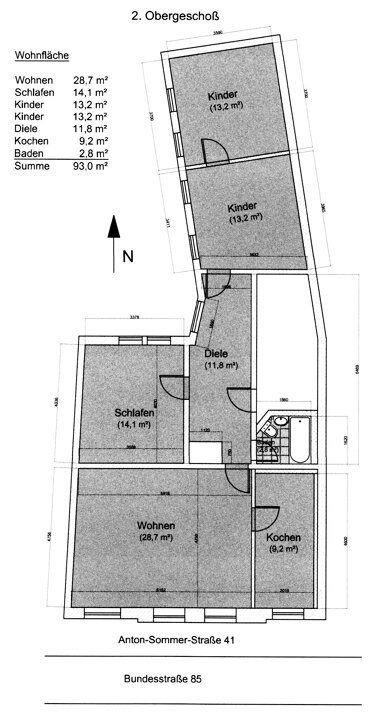 Wohnung zur Miete 570 € 4 Zimmer 93 m² 2. Geschoss frei ab sofort Anton-Sommer-Str. 41 Zentrum Rudolstadt 07407