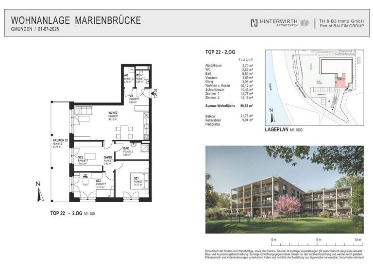 Wohnung zum Kauf - Erstbezug 696.000 € 3 Zimmer 89,6 m² 2. Geschoss Marienbrücke Gmunden 4810