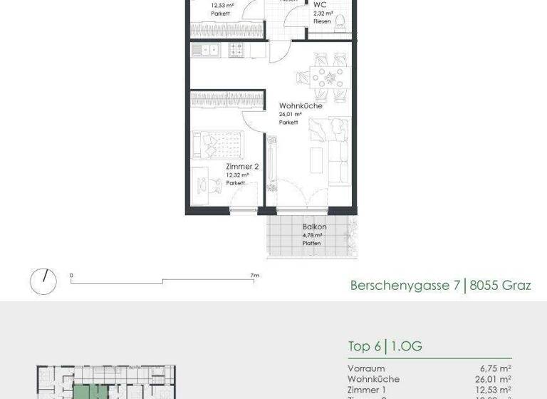 Wohnung zum Kauf - Erstbezug provisionsfrei 297.000 € 3 Zimmer 64,4 m² 1. Geschoss frei ab 01.06.2027 Berschenygasse 7 Puntigam Graz 8055