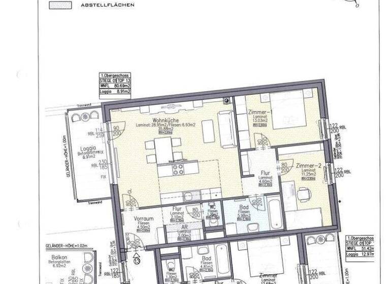 Wohnung zur Miete 975 € 3 Zimmer 80,7 m² 1. Geschoss Wiener Neustadt 2700