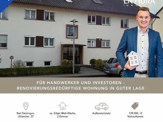 Wohnung zum Kauf 139.000 € 2 Zimmer 62,8 m² Uhlandstraße 27 Bad Säckingen 79713