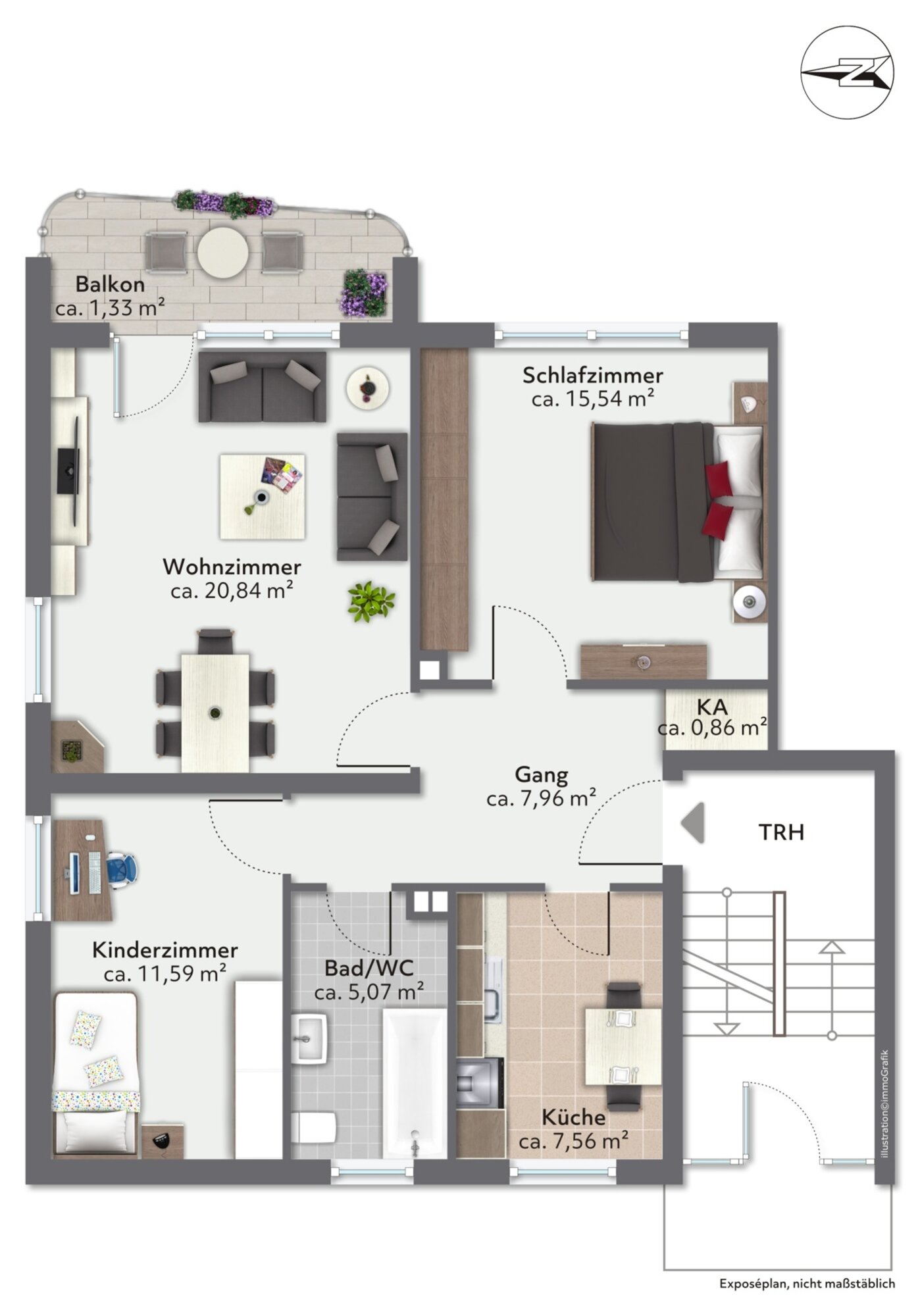 Wohnung zum Kauf 341.500 € 3 Zimmer 69,1 m²<br/>Wohnfläche EG<br/>Geschoss Bad Aibling 83043