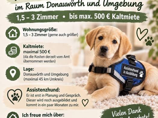 Wohnung zur Miete 500 € 1,5 Zimmer 50 m² frei ab sofort Auchsesheim Donauwörth 86609