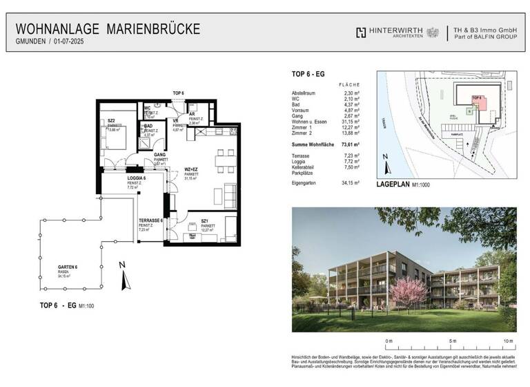 Wohnung zum Kauf - Erstbezug 520.000 € 3 Zimmer 73,6 m² Marienbrücke 5 Gmunden 4810