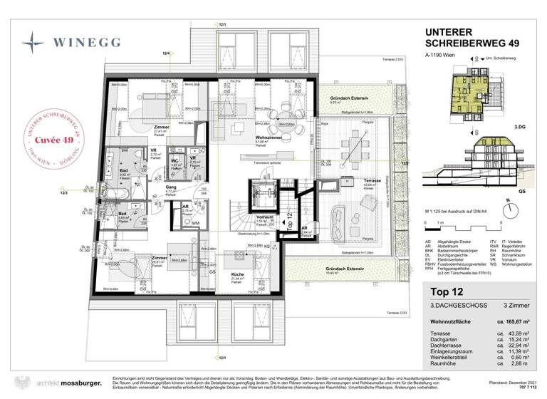 Wohnung zum Kauf - Erstbezug 1.990.000 € 3 Zimmer 165,7 m² 4. Geschoss Unterer Schreiberweg 49 Wien 1190