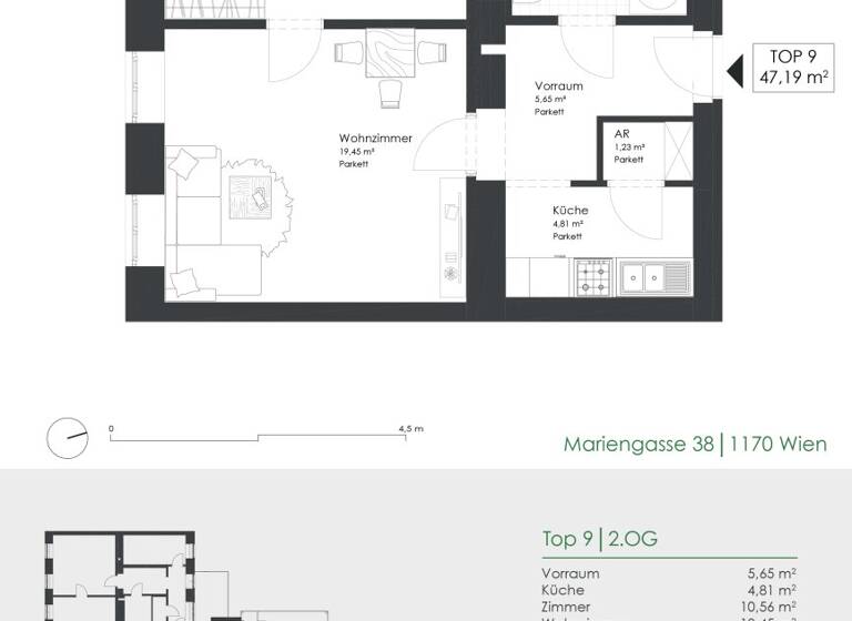 Wohnung zum Kauf 249.000 € 2 Zimmer 47,2 m² 2. Geschoss Mariengasse 38 Wien 1170