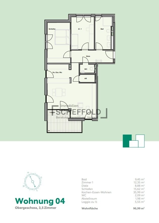 Wohnung zum Kauf provisionsfrei 379.000 € 3,5 Zimmer 91 m²<br/>Wohnfläche 1.<br/>Geschoss Schiller Straße 6 Bergatreute Bergatreute 88368