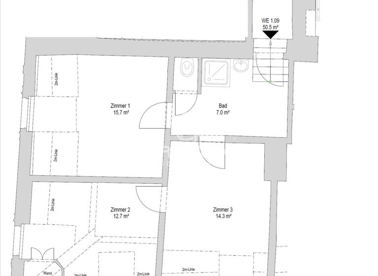 WG-Zimmer zur Miete 750 € 3 Zimmer 50,5 m² 3. Geschoss frei ab sofort Innenstadt Regensburg 93047