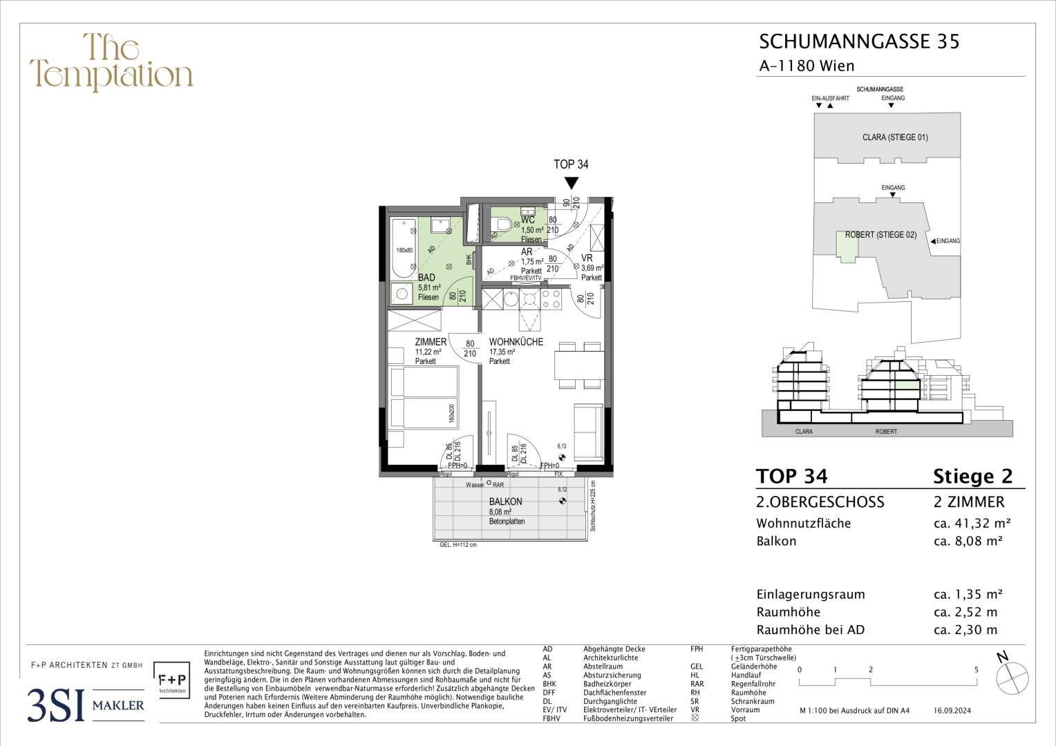 Wohnung zum Kauf 351.000 € 2 Zimmer 41,3 m²<br/>Wohnfläche 2.<br/>Geschoss Schumanngasse 35 Wien 1180