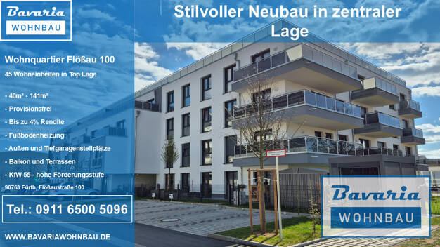 Wohnung zum Kauf - Erstbezug provisionsfrei 509.208 € 3 Zimmer 86,6 m² 2. Geschoss Flößaustraße 100/102 Südstadt 51 Fürth 90763