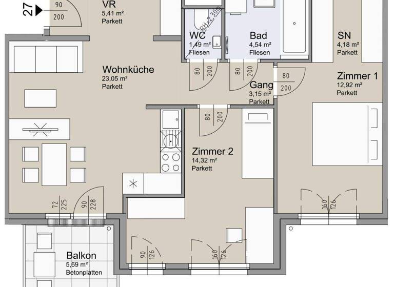 Wohnung zum Kauf - Erstbezug 496.000 € 3 Zimmer 69,2 m² 3. Geschoss Leystraße Wien 1200