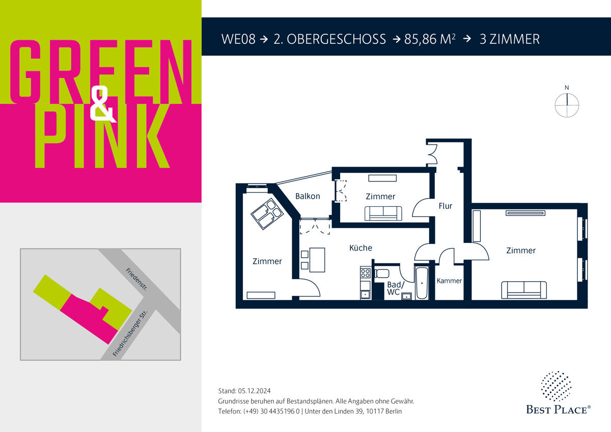 Wohnung zum Kauf provisionsfrei 480.000 € 3 Zimmer 85,7 m²<br/>Wohnfläche 2.<br/>Geschoss Friedrichsberger Straße 2 Friedrichshain Berlin 10243