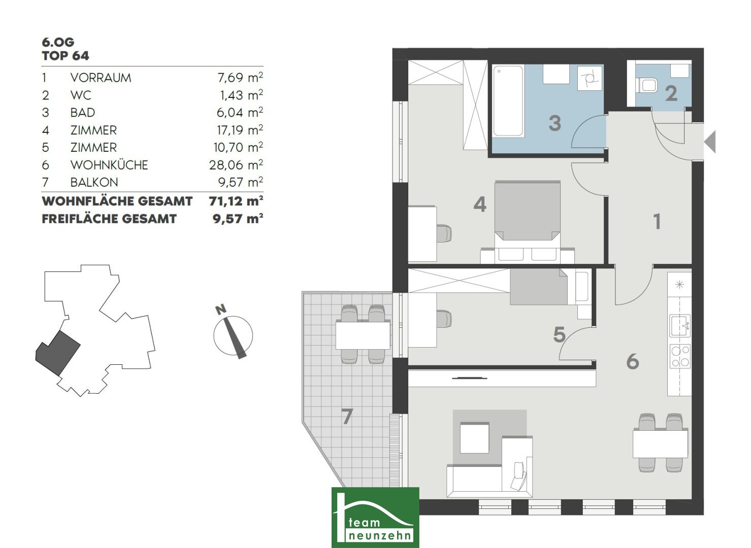 Wohnung zur Miete 1.052 € 3 Zimmer 71,7 m²<br/>Wohnfläche 6.<br/>Geschoss Scherbangasse 3 Wien 1230