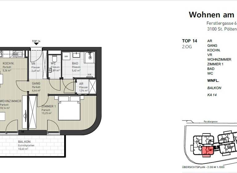 Wohnung zum Kauf 329.600 € 2 Zimmer 56,3 m² 2. Geschoss frei ab sofort Ferstlergasse 6 St. Pölten 3100