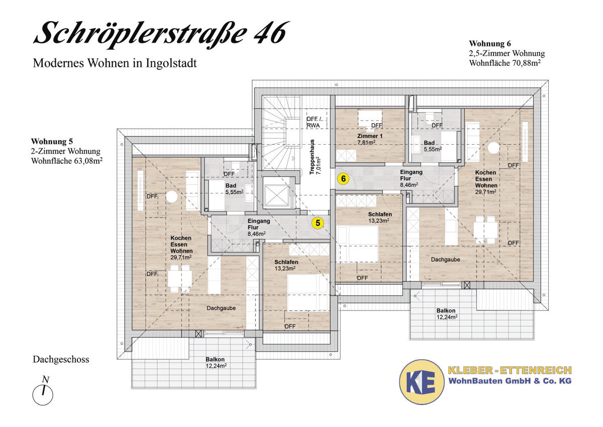 Wohnung zum Kauf provisionsfrei 398.000 € 2 Zimmer 63,1 m²<br/>Wohnfläche 2.<br/>Geschoss Schröplerstraße 46 - Whg. 5 Kothau Ingolstadt 85053