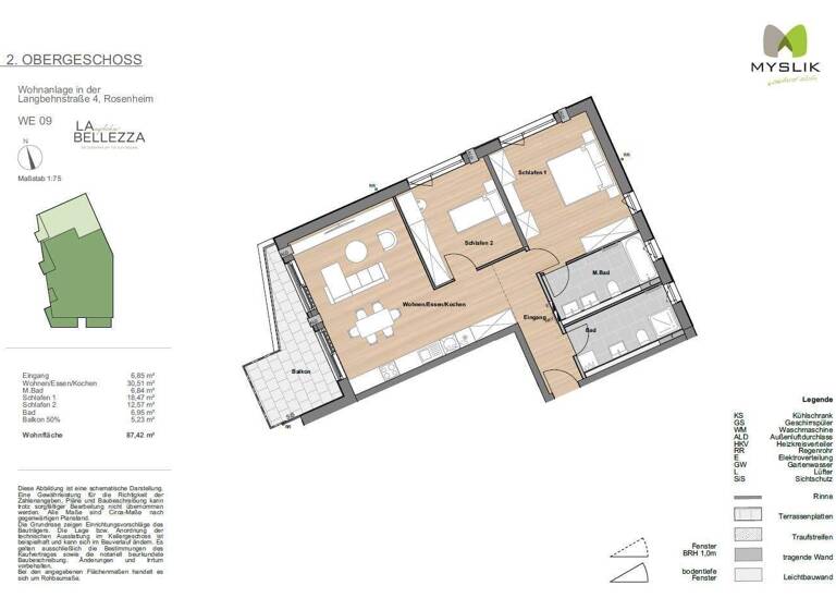 Wohnung zum Kauf provisionsfrei 784.000 € 3 Zimmer 87,4 m² 2. Geschoss West Rosenheim 83022