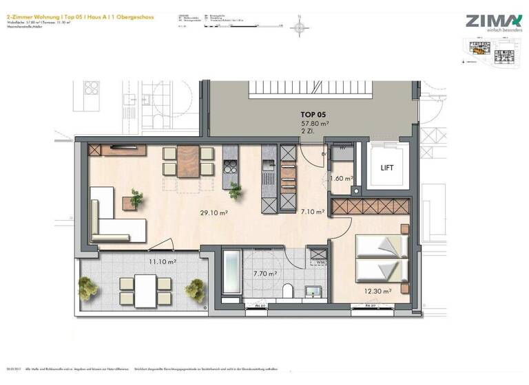 Wohnung zur Miete 938 € 2 Zimmer 57,8 m² 1. Geschoss frei ab sofort Maximilianstraße 8 Mäder 6841