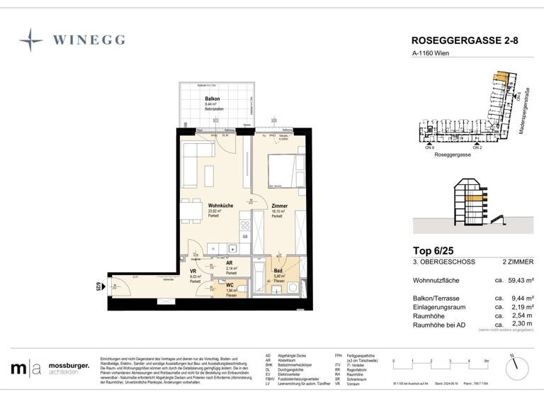 Wohnung zum Kauf - Erstbezug 383.900 € 2 Zimmer 59,4 m² 3. Geschoss Roseggergasse 2-8 Wien 1160