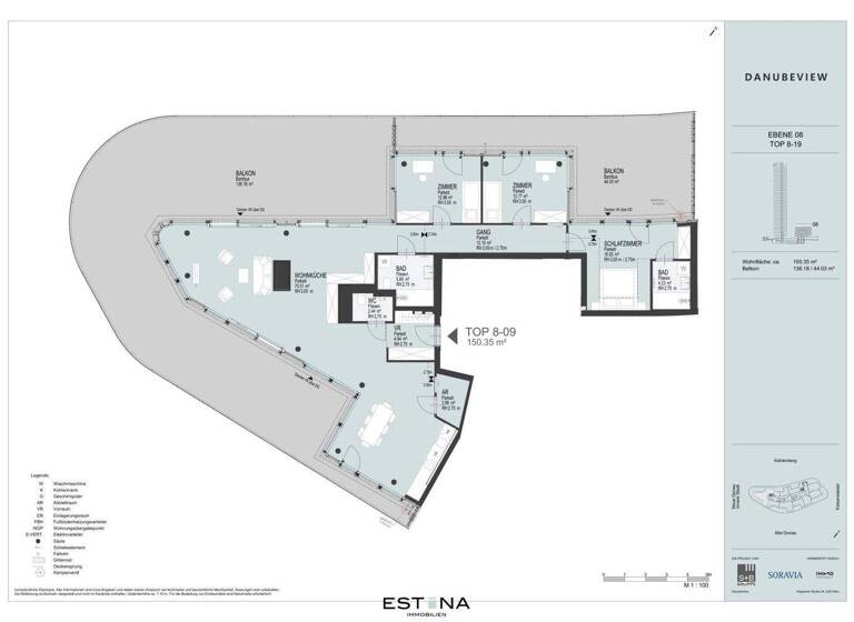 Wohnung zur Miete 4.463 € 4 Zimmer 150,6 m² Wagramer Straße Wien 1220