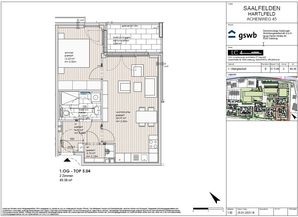 Wohnung zum Kauf provisionsfrei 271.119 € 2 Zimmer 49,4 m²<br/>Wohnfläche 1.<br/>Geschoss Achenweg 45 Saalfelden am Steinernen Meer 5760