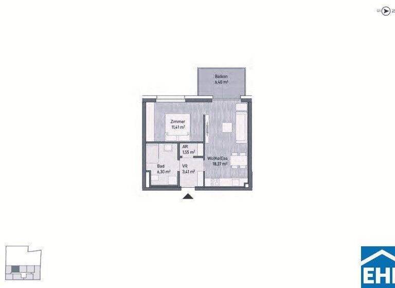 Wohnung zum Kauf - Erstbezug 2 Zimmer 40,9 m² 3. Geschoss Eggenberg Graz 8020