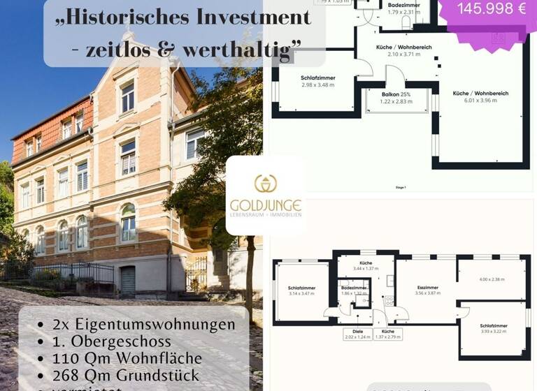 Wohnung zum Kauf 145.998 € 8 Zimmer 113 m² frei ab sofort Zentrum Rudolstadt 07407