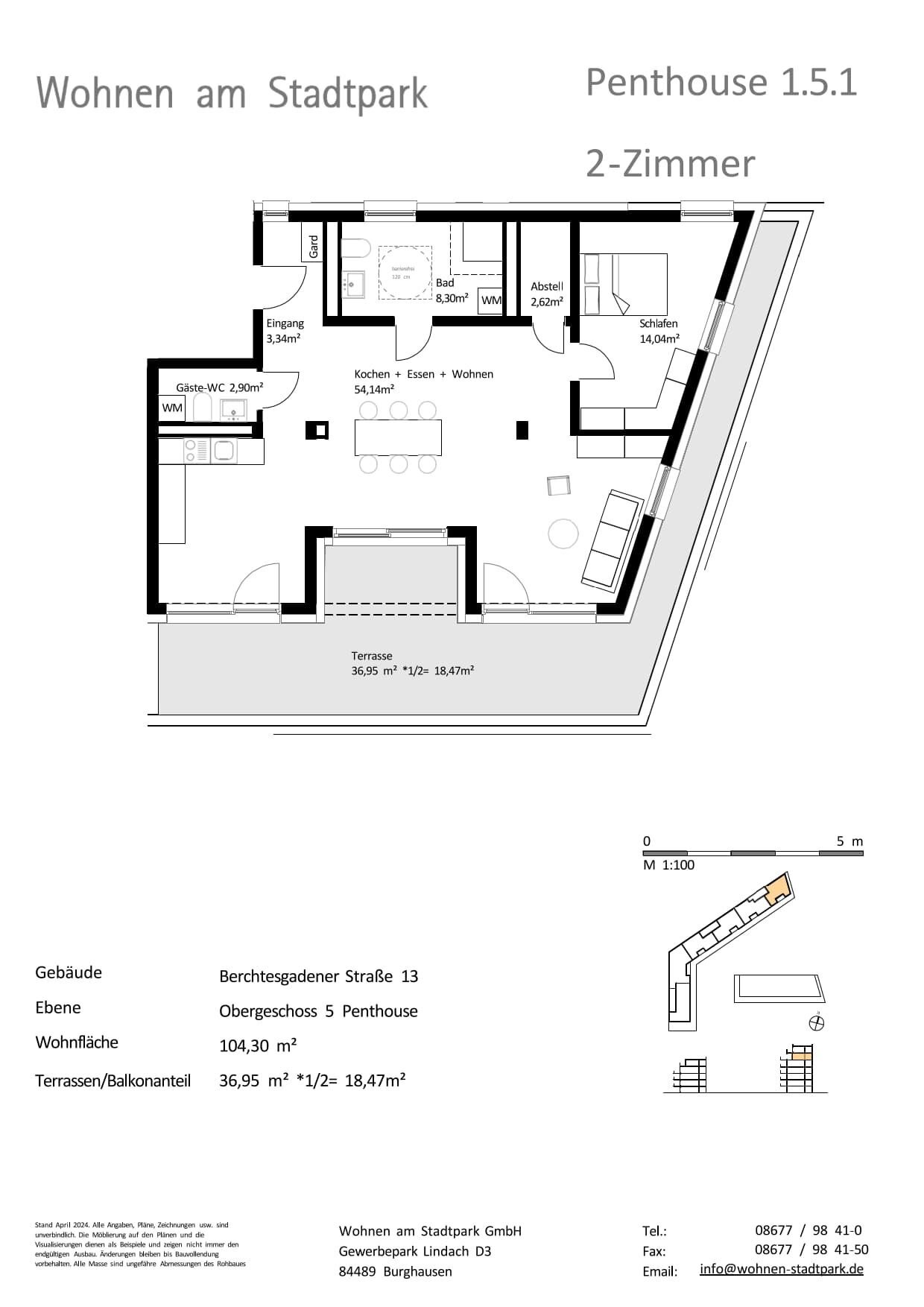 Penthouse zum Kauf als Kapitalanlage geeignet 690.000 € 4 Zimmer 103,4 m²<br/>Wohnfläche Berchtesgadener Straße 13 Burghausen Burghausen 84489