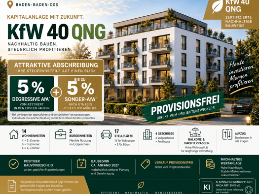 Wohnung zum Kauf - Erstbezug provisionsfrei 214.555 € 1 Zimmer 41,3 m² Oos Baden-Baden 76532