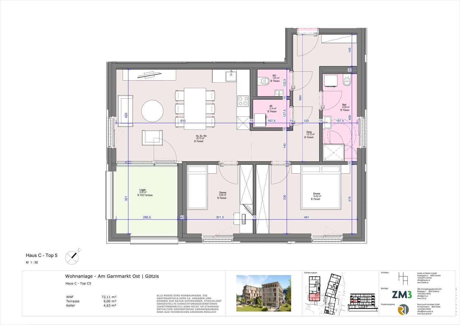 Wohnung zur Miete 1.141 € 3 Zimmer 72,1 m²<br/>Wohnfläche 2.<br/>Geschoss ab sofort<br/>Verfügbarkeit Hauptstraße 31 C Götzis 6840