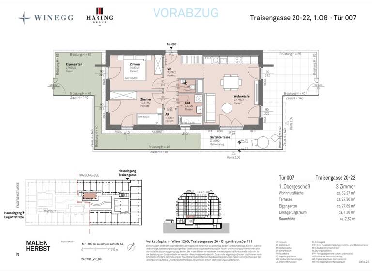 Wohnung zum Kauf - Erstbezug 359.400 € 3 Zimmer 59,3 m² 1. Geschoss Traisengasse 20-22 Wien 1200
