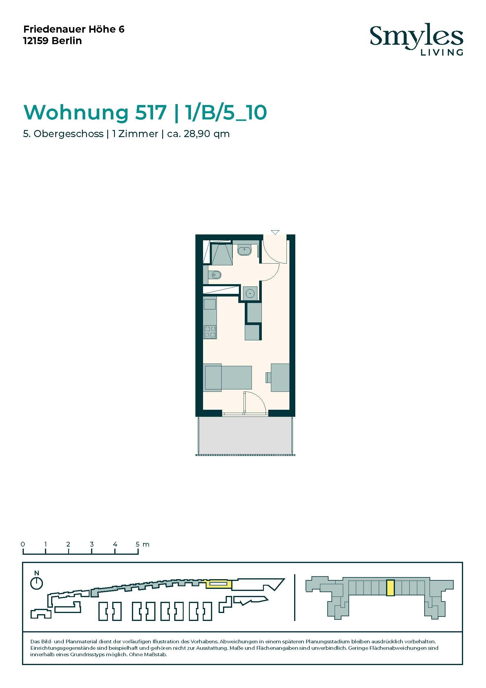 Wohnung zur Miete 899 € 1 Zimmer 28,8 m²<br/>Wohnfläche 5.<br/>Geschoss Friedenauer Höhe 6 Friedenau Berlin 12159