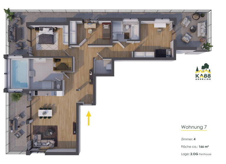 Penthouse zum Kauf provisionsfrei 995.000 € 4 Zimmer 166 m²<br/>Wohnfläche 2.<br/>Geschoss Konrad-Adenauer-Straße 88 Niederbachem Wachtberg 53343